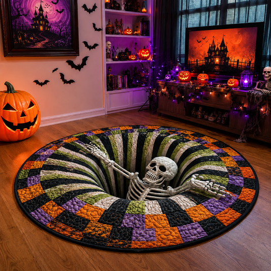 🎃3D Skeleton Vortex Quilted Round Halloween  Rug
